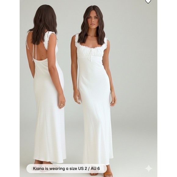 Princess Polly Dresses & Skirts - Princess Polly Lillette White Linen Maxi Dress Lace Trim Square Neck Back Tie
6